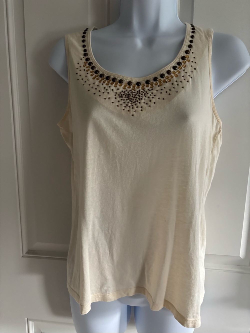 Talbots Cream Tank Top with Beaded Neckline